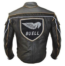 Load image into Gallery viewer, NEW HANDMADE MEN BUELL BLACK MOTORCYCLE RACING LEATHER JACKET
