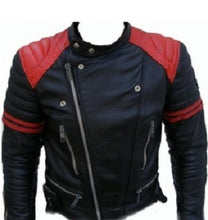 Load image into Gallery viewer, NEW HANDMADE Men Black And Red Leather Jacket With Quality Zipper, Mens Biker Leather Jacket
