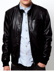 NEW HANDMADE Men Black Real Leather Jacket