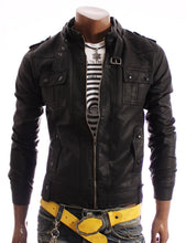 Load image into Gallery viewer, NEW HANDMADE Men Slim Leather Jacket, Black Biker Leather Jacket
