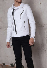 Load image into Gallery viewer, NEW HANDMADE Mens Fashion Leather Jacket, Men Genuine Leather White Biker Jacket, Mens Jacket
