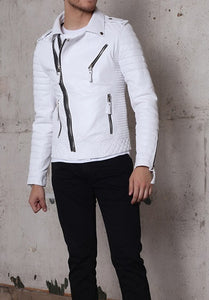 NEW HANDMADE Mens Fashion Leather Jacket, Men Genuine Leather White Biker Jacket, Mens Jacket