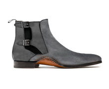Load image into Gallery viewer, Bespoke Gray Suede Ankle Double Monk Strap Boot - leathersguru
