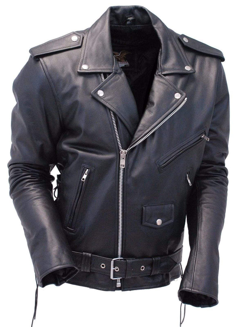 Men's Black Zipper Classical Real Leather Motorcycle Biker Jacket - leathersguru