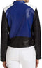 Handmade Leather Biker Jacket Blue Black White Woman Style - leathersguru