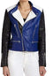 Handmade Leather Biker Jacket Blue Black White Woman Style - leathersguru