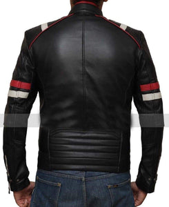 Men Genuine Lambskin Black Leather Red White Stripped Jacket Slim fit Biker Motorcycle Design jacket - leathersguru