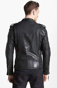 New Men's Black Belted Buckle Zip Up Leather - leathersguru