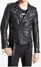 Load image into Gallery viewer, New Men&#39;s Black Belted Buckle Zip Up Leather - leathersguru
