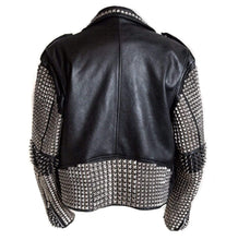 Load image into Gallery viewer, Full Black Punk Silver Spiked Studded Cowhide Leather Stylish Jacket - leathersguru
