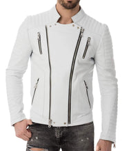 Load image into Gallery viewer, Men&#39;s Genuine Lambskin Leather Whiter Jacket Biker Leather Jacket - leathersguru
