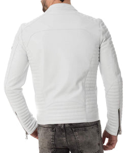 Men's Genuine Lambskin Leather Whiter Jacket Biker Leather Jacket - leathersguru