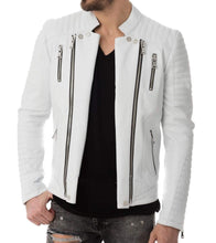 Load image into Gallery viewer, Men&#39;s Genuine Lambskin Leather Whiter Jacket Biker Leather Jacket - leathersguru
