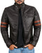 Men Genuine Lambskin Black Leather Brown Stripped Jacket Slim fit Biker Motorcycle Design jacket - leathersguru