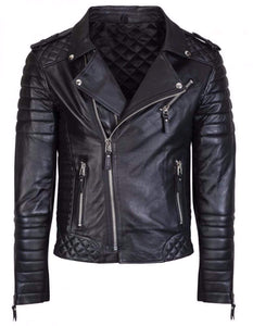 Men's Genuine Lambskin Leather Jacket Black Slim fit Biker jacket - leathersguru
