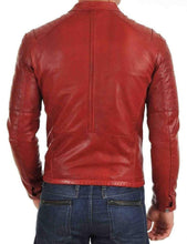 Load image into Gallery viewer, Men&#39;s Genuine Lambskin Leather Jacket Red Slim fit Motorcycle jacket - leathersguru
