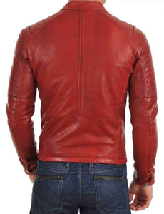 Men's Genuine Lambskin Leather Jacket Red Slim fit Motorcycle jacket - leathersguru
