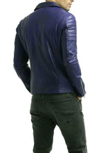 Load image into Gallery viewer, Men&#39;s Hot Genuine Lambskin Leather Jacket Blue Slim Motorcycle jacket - leathersguru
