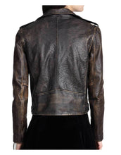 Load image into Gallery viewer, Women Cafe Racer Biker Distressed Brown Vintage Real Leather Jacket - leathersguru
