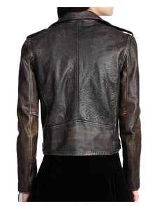 Women Cafe Racer Biker Distressed Brown Vintage Real Leather Jacket - leathersguru
