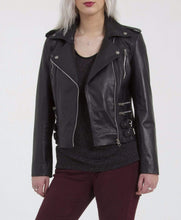 Load image into Gallery viewer, Women&#39;s Black Genuine Lambskin Leather Jacket Slim Fit Biker Coat - leathersguru
