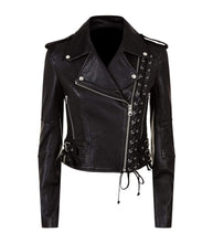 Load image into Gallery viewer, New Women&#39;s Black Slim Fit Moto Biker Style Real Leather Jacket - leathersguru
