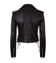 Load image into Gallery viewer, New Women&#39;s Black Slim Fit Moto Biker Style Real Leather Jacket - leathersguru

