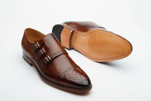 Load image into Gallery viewer, Bespoke Brown Cap Toe Shoes Triple Monk Straps Leather Shoe, Men Shoes,Dress Shoes - leathersguru
