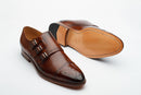Bespoke Brown Cap Toe Shoes Triple Monk Straps Leather Shoe, Men Shoes,Dress Shoes - leathersguru