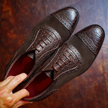 Load image into Gallery viewer, New Handmade Crocodile and Suede Leather Oxford shoes in Ox Blood for men
