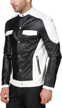 Load image into Gallery viewer, New Handmade Genuine Lambskin Leather Jacket,Black White Biker Motorcycle jacket
