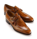 New Handmade Men Tan Leather Shoes, Single Monk Strap Dress Formal Leather Shoes