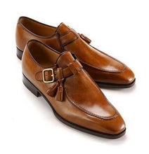 Load image into Gallery viewer, New Handmade Men Tan Leather Shoes, Single Monk Strap Dress Formal Leather Shoes
