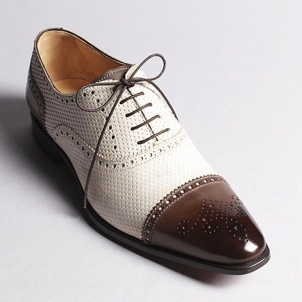 New Handmade Men's In White and Brown Color Brogue Handmade Leather Dress Shoe