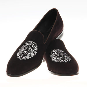 New Handmade Men's Velvet Shoes, Men Brown Embroidered Velvet Casual Shoes Slipper