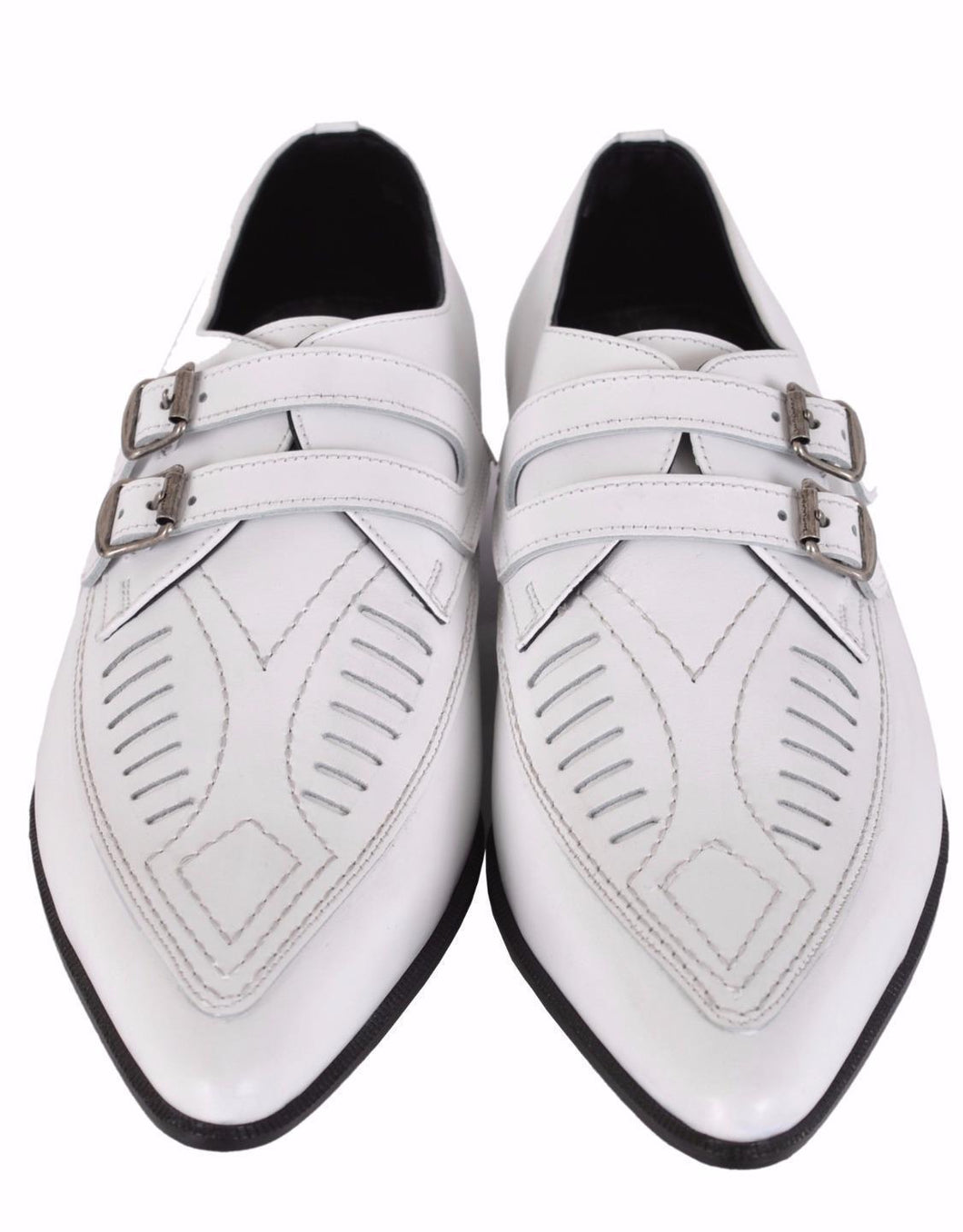 New Handmade Men's White Leather Duckies Monk Strap Loafer Shoes