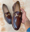 New Stylish Hand Painted Horsebit Style Loafer Shoes, Men's Brown Leather Shoes