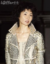 Load image into Gallery viewer, New Woman Punk Full White Silver Spiked Studded Brando Leather Jacket 
