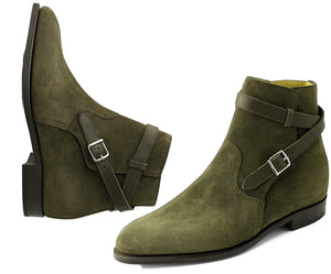 Handmade Olive Green Suede Jodhpurs Boots For Men's - leathersguru