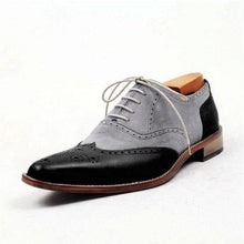 Load image into Gallery viewer, Bespoke Gray Black Leather Wing Tip Lace Up Shoe for Men - leathersguru
