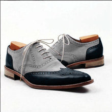 Load image into Gallery viewer, Bespoke Gray Black Leather Wing Tip Lace Up Shoe for Men - leathersguru
