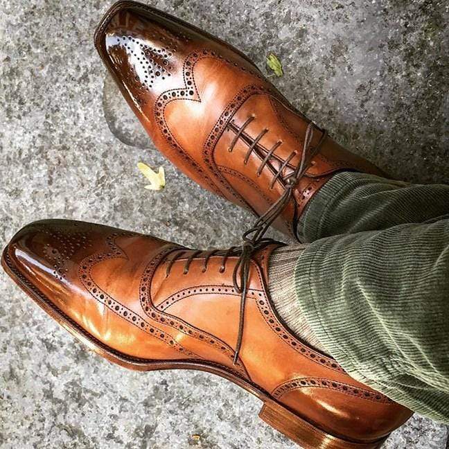 Men's Two Tone Leather Wing Tip Brogue Toe Shoes - leathersguru