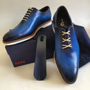 Oxford Party Wear Blue Brogues Rounded Toe Genuine Leather Lace Up Men Shoes