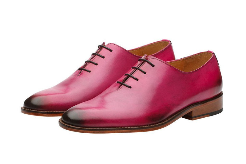 Pink Burnished Rounded Toe Handmade Oxford Genuine Leather Classical Men Shoes