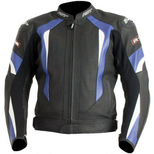 RST R-16 Leather Sports Race Motorcycle Motorbike Jacket - Blue - CE Armour
