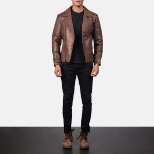 Raiden Brown Leather Biker Jacket For Men's