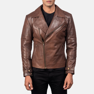 Raiden Brown Leather Biker Jacket For Men's