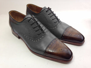 Real Leather Oxford Two Tone Burnished Brogues Cap Toe Lace Up Shoes for Men's
