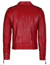 Load image into Gallery viewer, Red Quilted Leather Biker Jacket Perfect Re Product Casual Jacket - leathersguru
