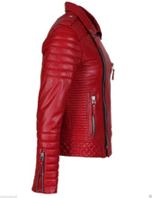 Load image into Gallery viewer, Red Quilted Leather Biker Jacket Perfect Re Product Casual Jacket - leathersguru
